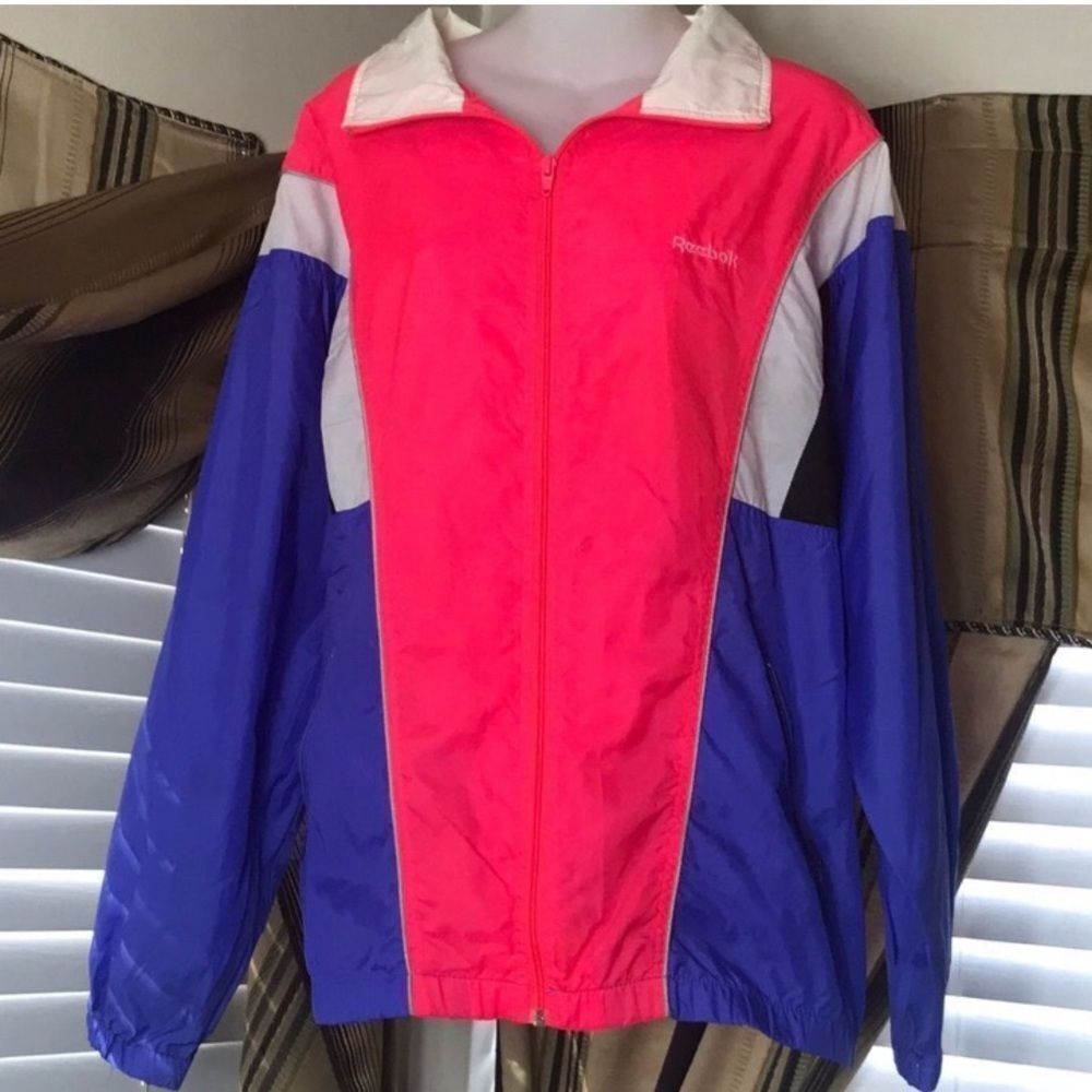 VTG,Reebok Sport Windbreaker Women's Pink and Blue 100% Nylon Size L